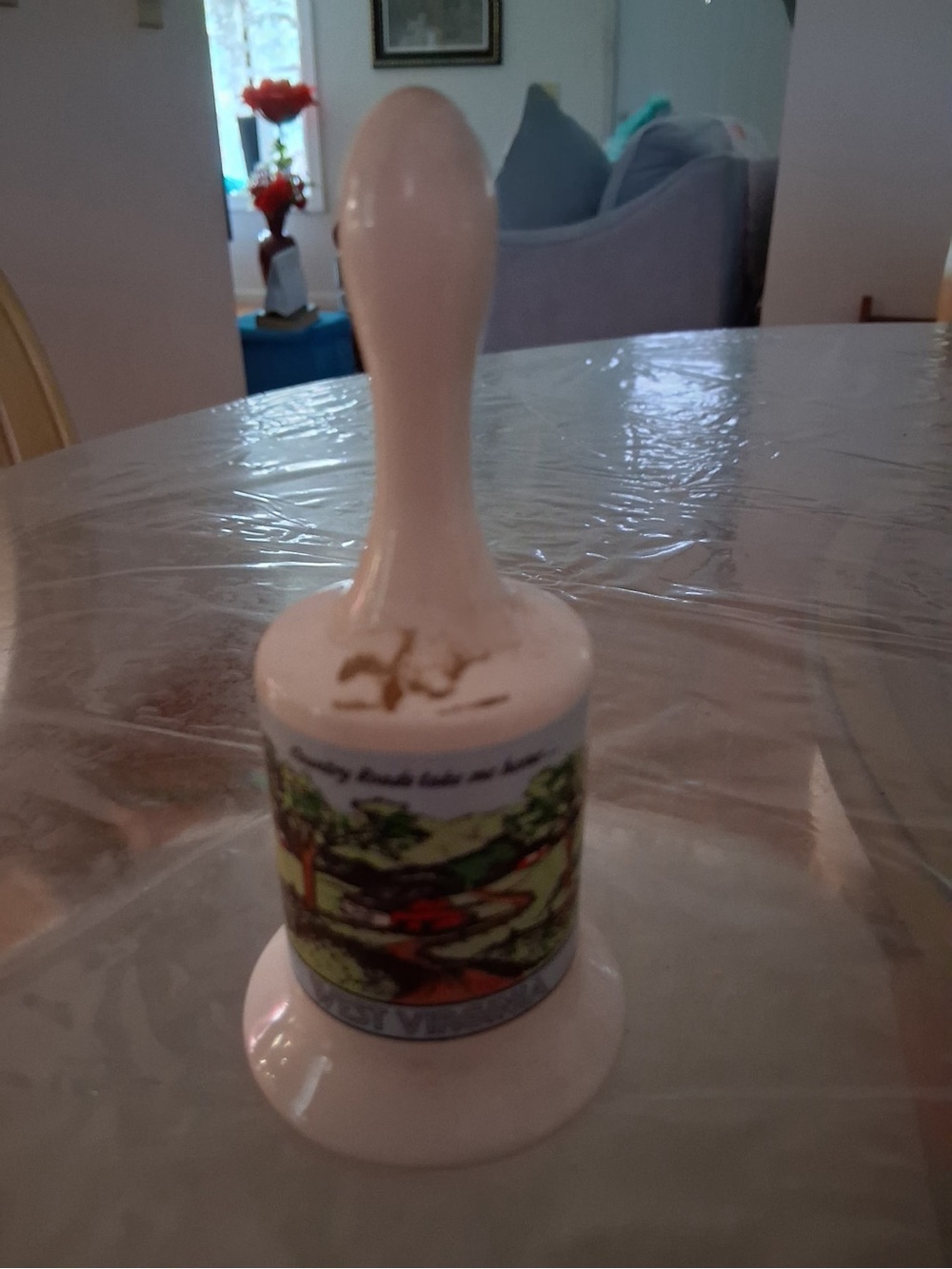 White Ceramic Decorative Souvenir Bell with Scenic Accent
